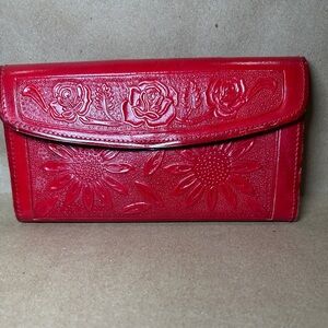ARIPO Oaxaca Artisan Red Embossed Floral Wallet/Clutch (New w/ Tag)